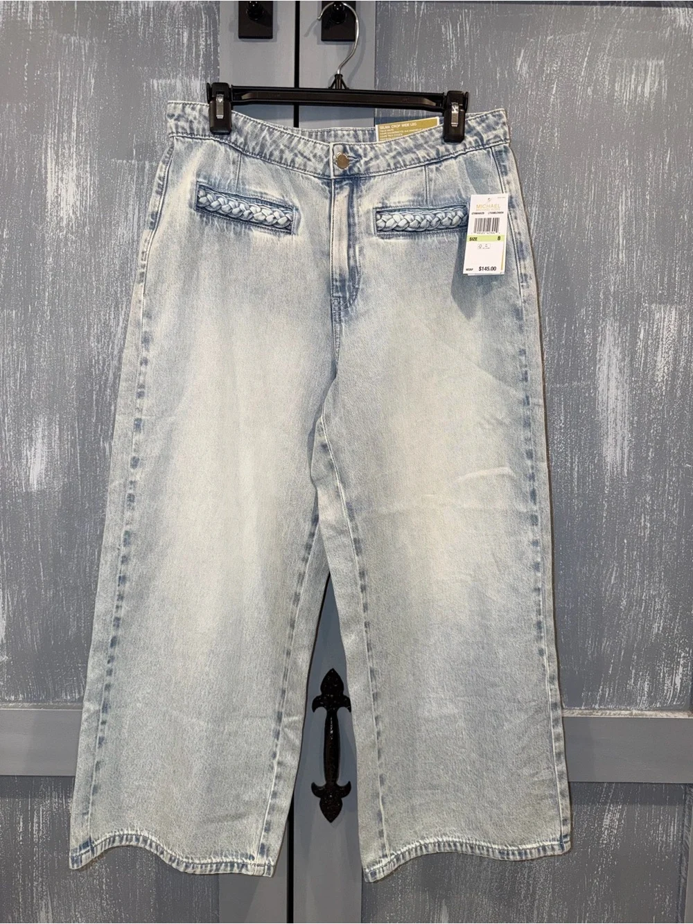 Michael Michael Kors Selma Crop Wide Leg Jeans Size 8 NWT Light Wash
